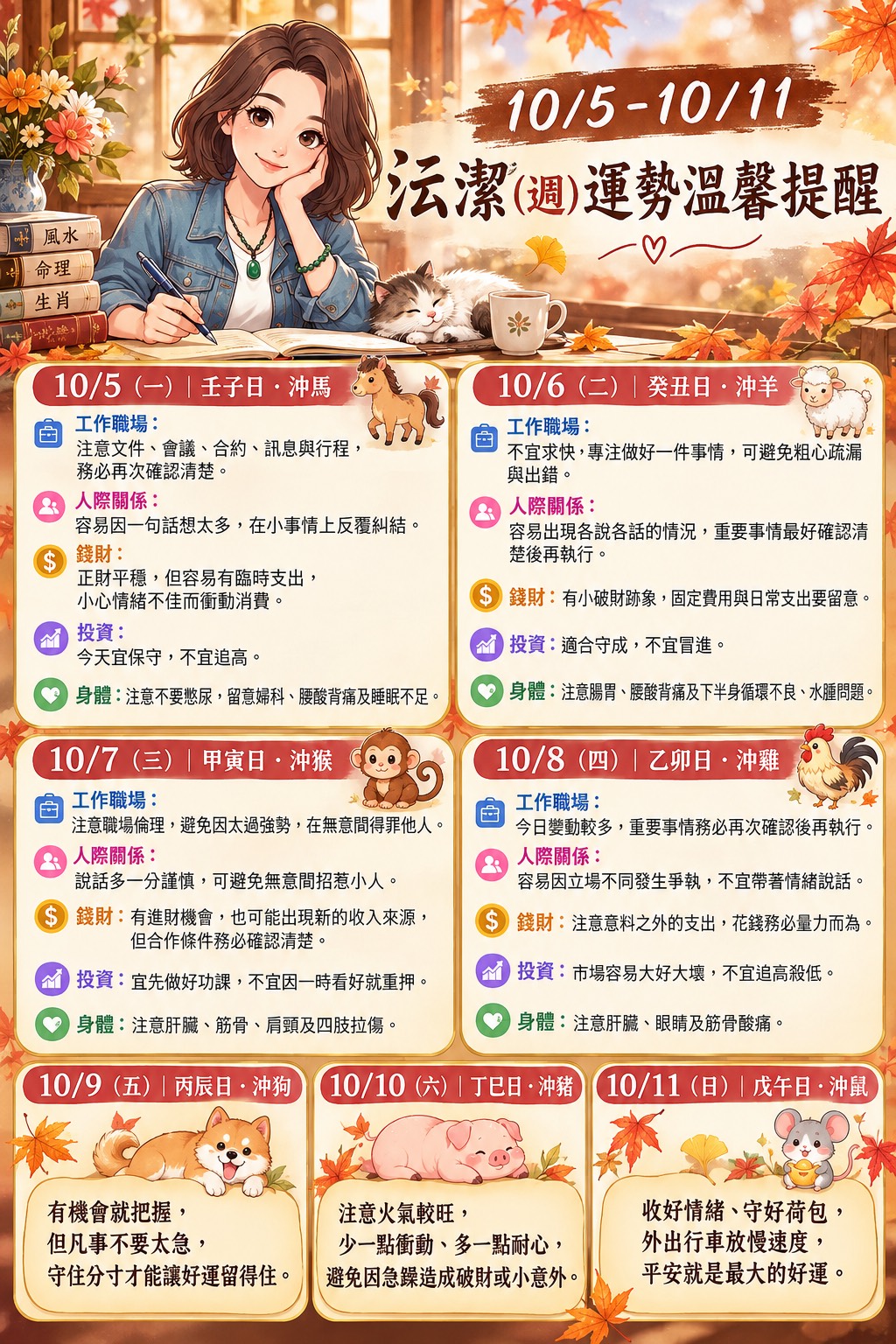 2026年10月5日至11日每日運勢溫馨提醒|李沄潔老師週運勢